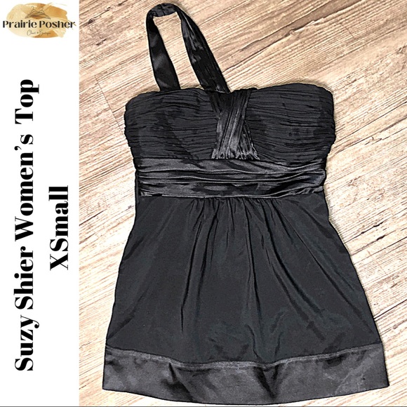 Suzy Shier One Strap Blouse, Womens XSmall, Black, EUC, PrairieposherCA - Picture 1 of 2